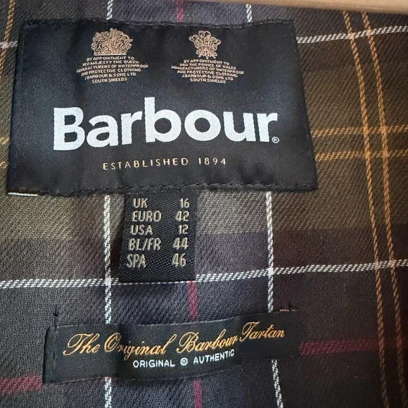 Barbour Dark Olive Green Waxed Utility Jacket with Brown Corduroy Collar - Picture 3 of 4